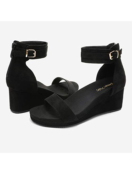 DREAM PAIRS Women's Open Toe Buckle Ankle Strap Platform Wedge Sandals