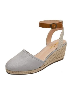 Women's Ankle Strap Closed Toe Espadrille Wedge Heels Sandals