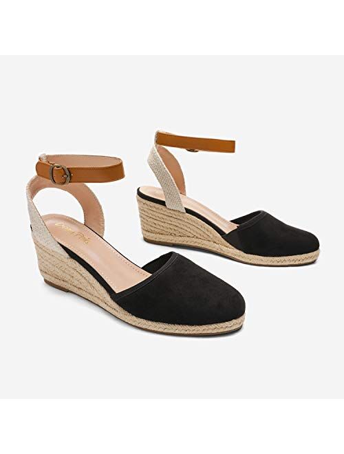 DREAM PAIRS Women's Ankle Strap Closed Toe Espadrille Wedge Heels Sandals