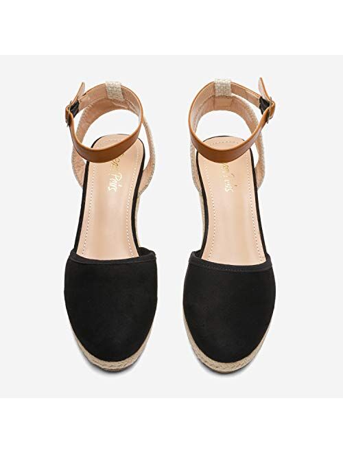 DREAM PAIRS Women's Ankle Strap Closed Toe Espadrille Wedge Heels Sandals
