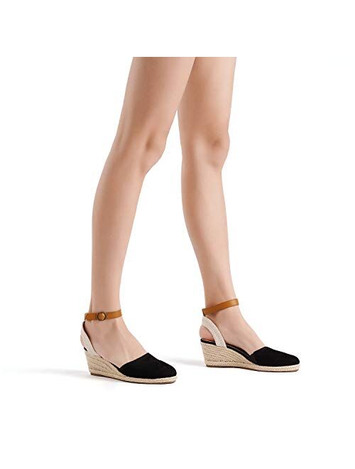 DREAM PAIRS Women's Ankle Strap Closed Toe Espadrille Wedge Heels Sandals