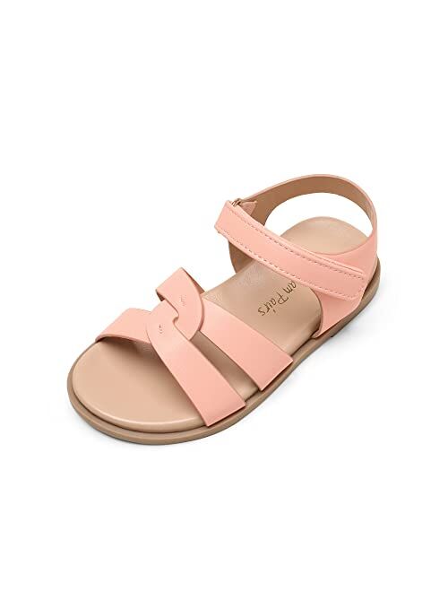 DREAM PAIRS Girls Sandals Open Toe Princess Flat Sandals Strappy Summer Shoes Toddler/Little Kid