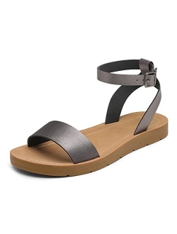 Womens One Band Ankle Strap Buckle Flat Sandals