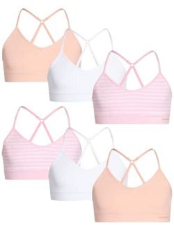 Girls' Training Bra - 6 Pack Seamless Racerback Sports Bralette with Removable Pads
