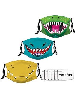 Gotbble 3Pcs Dinosaur Kids Face Mask Adjustable Earloops with Activated Carbon Filters Face Protector…