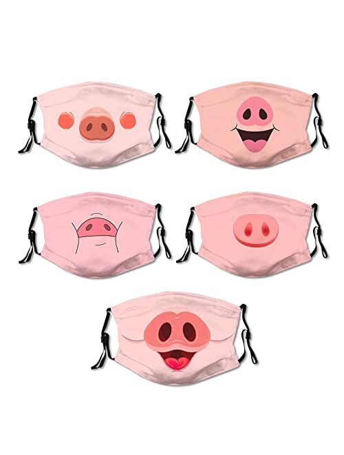 Dsenwoky 5PCS Kid Cute Funny Face Mask Balaclava Face Mouth Cover with Filters Adjustable Strap Reusable Breathable Windproof_A