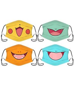 Cositdagli Washable Kids Face Masks Reusable Face Cover Set Adjustable Earloop Cute Funny Balaclavas for Boys Girls, 4Pack