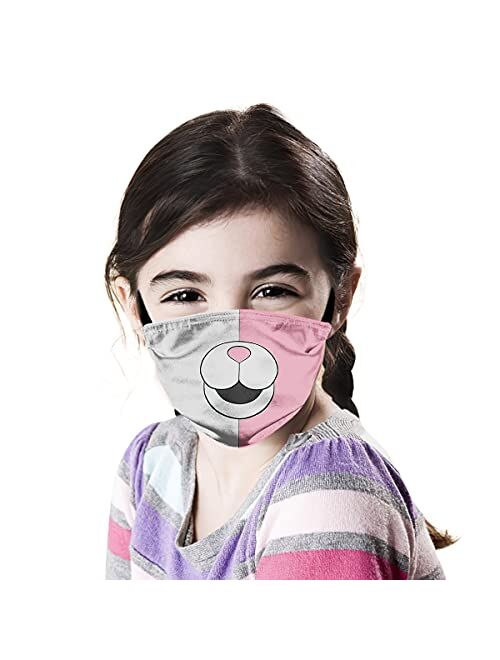 Sfztuh Kids Funny Face Mask 3pc with 6 Filters Washable Reusable - Adjustable Cartoon Face Mask For Boys Girls Children