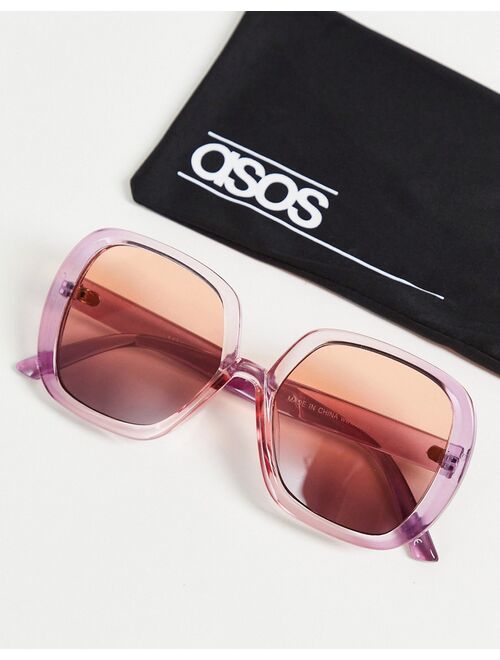 ASOS DESIGN recycled frame oversized 70s sunglasses in pink fade