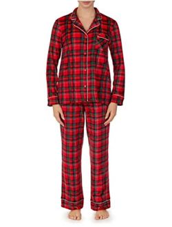 Secret Treasure Brilliant Red Plaid Velour Notch Collar Pajama Sleep Set