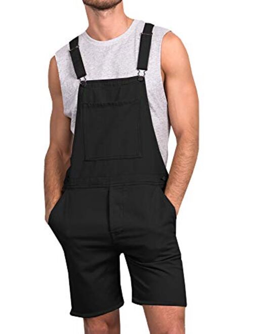 Runcati Mens Bib Overall Shorts Lightweight Cotton Casual Loose Fit Denim Jumpersuit Walkshort Pockets Rompers