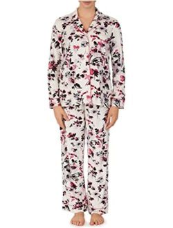 Secret Treasure Multi Floral White Velour Notch Collar Pajama Sleep Set