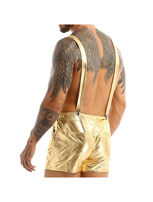 YOOJOO Adult Metallic Shoulder Straps Bib Overall Suspender Jumpers Mens Shorts Hotpants Shiny Festival Fancy Dress