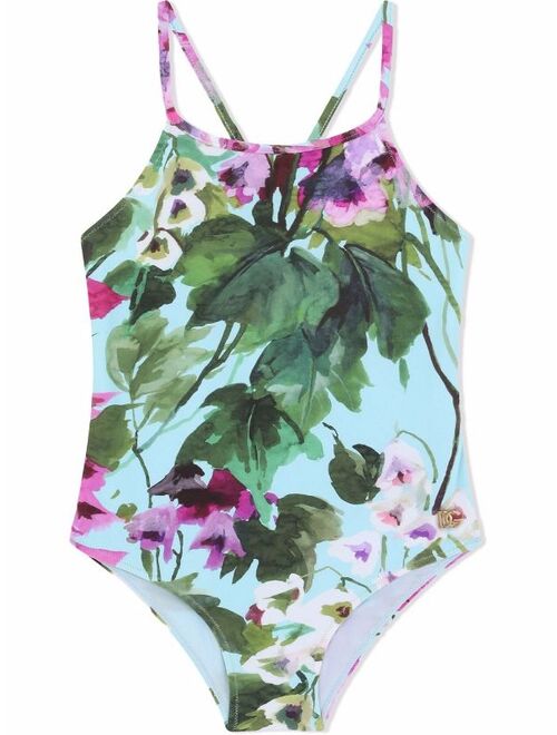 Dolce & Gabbana Kids sleeveless bellflower-print swimsuit
