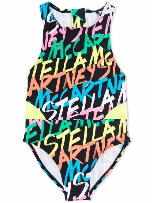 Stella McCartney Kids logo-print panelled swimsuit