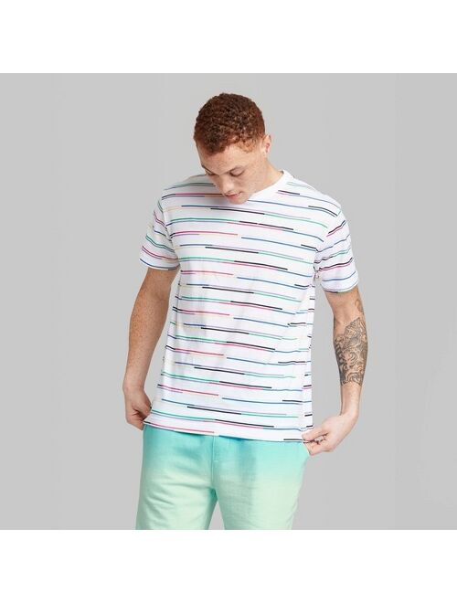 Adult Printed Casual Fit Short Sleeve T-Shirt - Original Use™ White/Multi Color Stripes