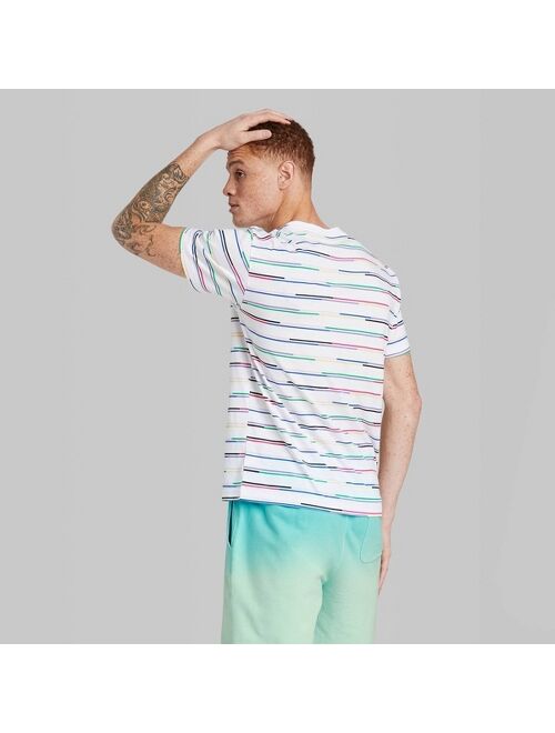 Adult Printed Casual Fit Short Sleeve T-Shirt - Original Use™ White/Multi Color Stripes