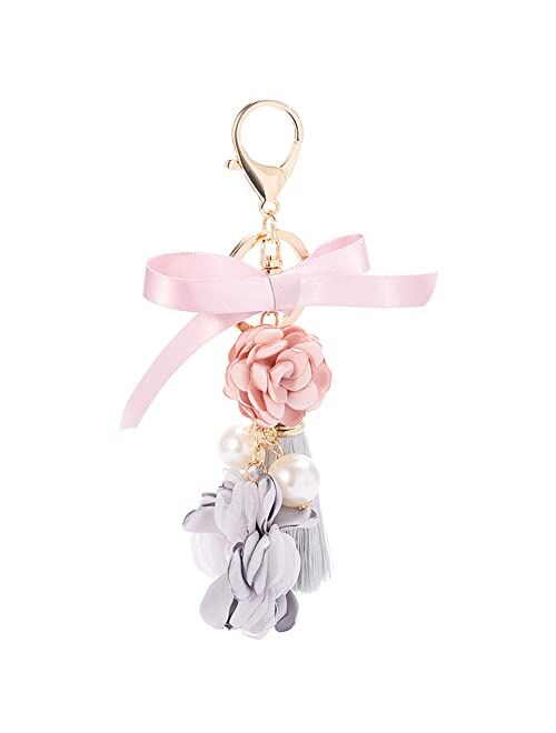 Swjewel Flower Keychain Rhinestone Tassel Leaf Key Ring Women Wallet Bag Pendant Charms