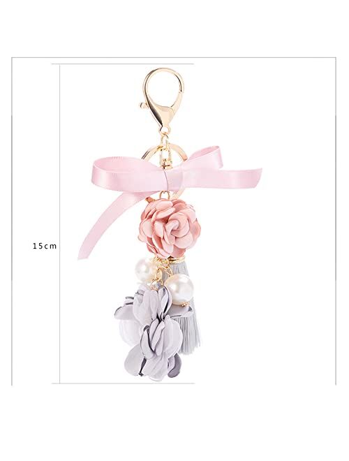 Swjewel Flower Keychain Rhinestone Tassel Leaf Key Ring Women Wallet Bag Pendant Charms