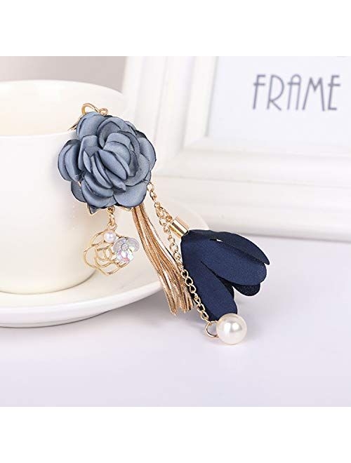 ZOONAI Flower Tassel Keychain Pearl Car Keyring Holder Purse Handbag Pendant