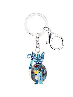 Naislu Enamel Alloy Floral Elegant Kitten Cat Key Chains Keyring Jewelry for Women Ladies Pendant Bag Car Charms Keychain