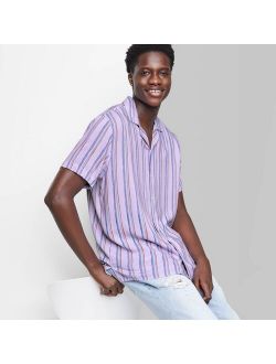 Adult Striped Casual Fit Short Sleeve Button-Down Shirt - Original Use™ Purple/Stripe