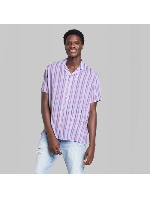 Adult Striped Casual Fit Short Sleeve Button-Down Shirt - Original Use™ Purple/Stripe