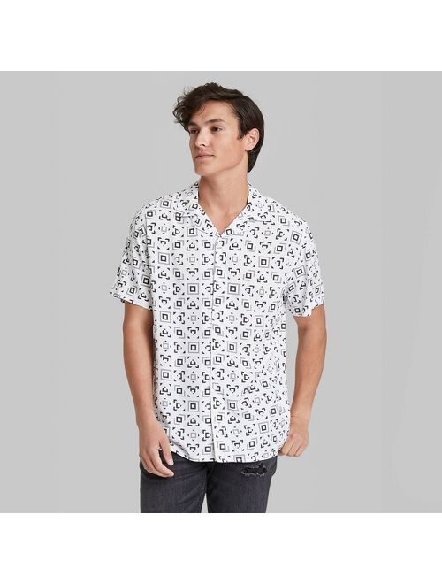 Men's Printed Standard Fit Short Sleeve Button-Down Shirt - Original Use™ White/Shapes