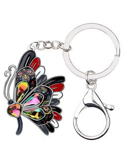 Naislu Enamel Alloy Rhinestone Crystal Butterfly Key Chains Key Ring Animal Pet Jewelry for Women Girls Gift Decoration
