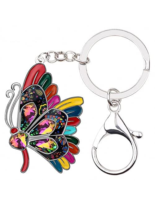 Naislu Enamel Alloy Rhinestone Crystal Butterfly Key Chains Key Ring Animal Pet Jewelry for Women Girls Gift Decoration