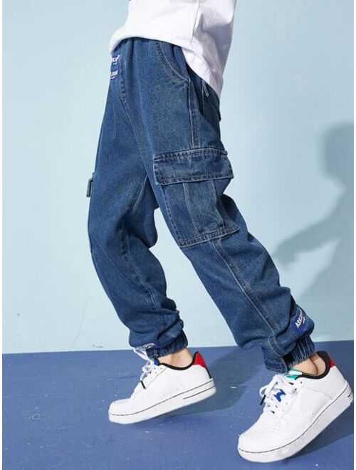 Shein Boys Letter Graphic Pocket Side Jeans