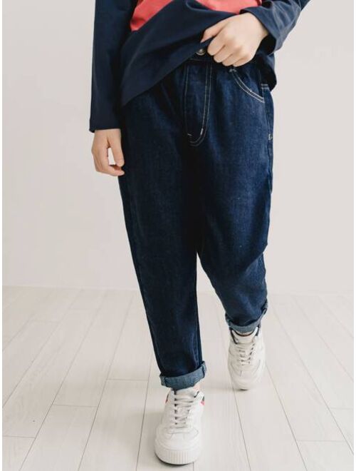 Shein Boys 1pc Elastic Waist Tapered Jeans