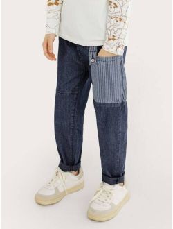 Boys Striped Button Detail Jeans