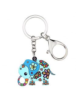 Naislu Acrylic Floral Cartoon Jungle Elephant Key Chain Keychains Rings Cute Animal Jewelry for Women Girls Teens Bag Car