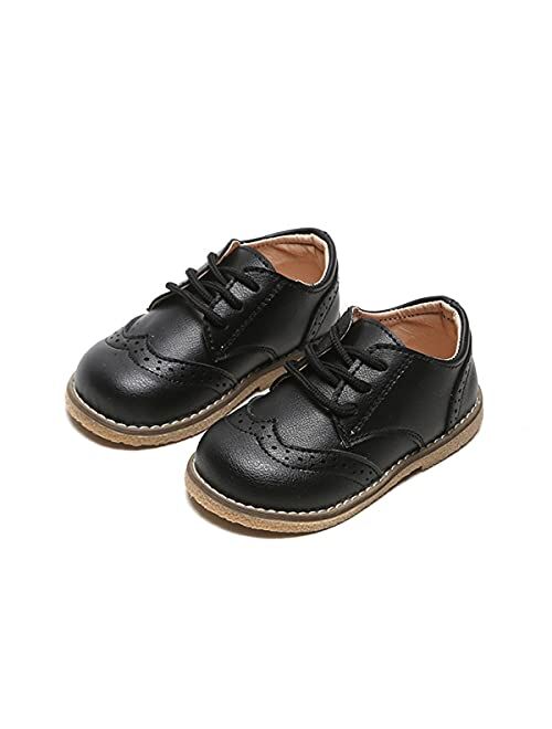 BESIKIM Toddler Boys Girls Oxford Shoes Lace-Up School Uniform Dress Shoes Loafer Flats(Toddler/Little Kid)