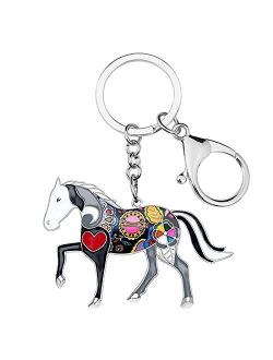 Naislu Enamel Alloy Floral Horse Key Chain Keychains Rings Novelty Animal Jewelry for Women Girls Bag Party Car Gifts Charms