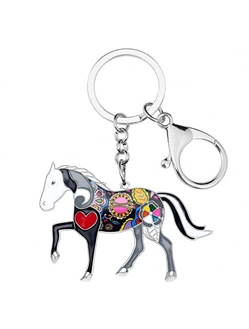 Naislu Enamel Alloy Floral Horse Key Chain Keychains Rings Novelty Animal Jewelry for Women Girls Bag Party Car Gifts Charms