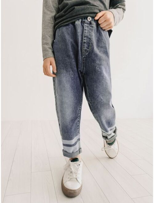Shein Boys Striped Pocket Detail Mom Fit Jeans