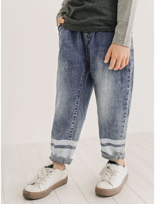 Shein Boys Striped Pocket Detail Mom Fit Jeans