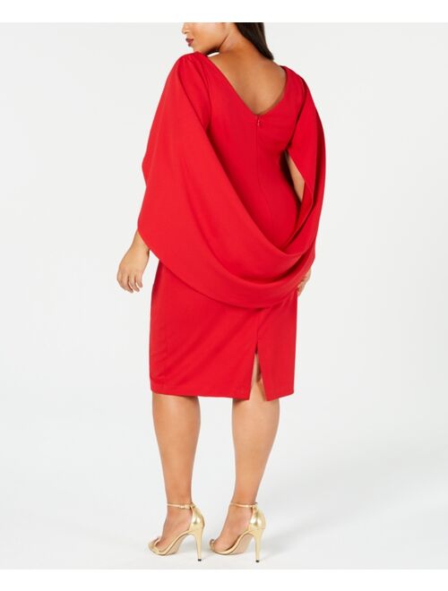 Betsy & Adam Plus Size Ruched Cape Dress