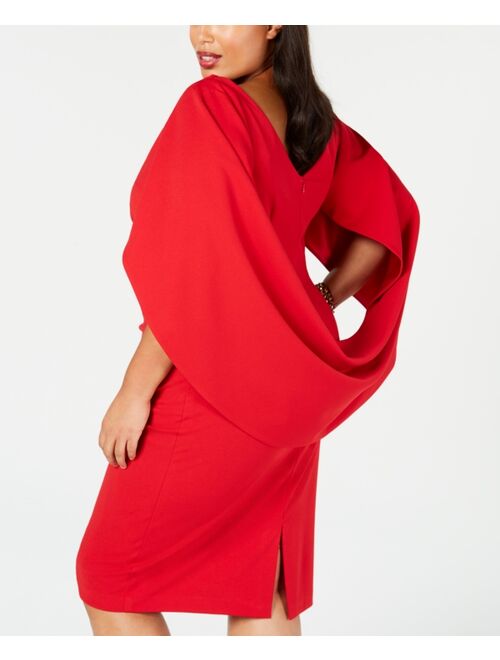 Betsy & Adam Plus Size Ruched Cape Dress