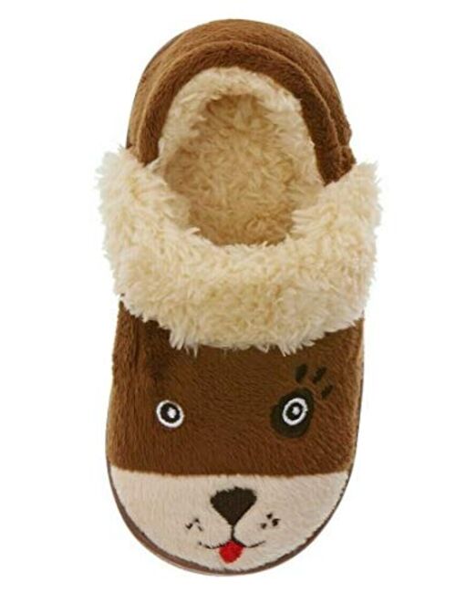 Wonder Nation Kids Slippers Fuzzy Brown Bear Toddler/Little Boys/Girls - Indoor/Outdoor Warm Cozy Comfy Plush Slip-on Slippers with Hard Sole for Winter