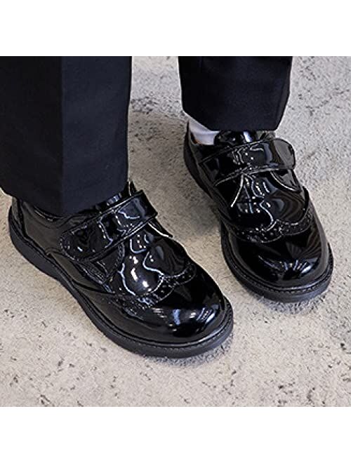 Chyjoey Boys Patent Leather Shoes Kids Hook and Loop Oxford Shoes Lightweight School Wingtip Brogue Shoes for Little Kid