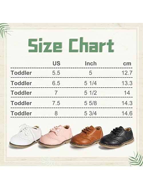 Kannior Boys Girls Oxford PU Leather Shoes Little Kid Wedding Dress Shoes Toddler Lace Up Non-Slip Texture Sole Loafer Flats Classic School Uniform Walking Shoes