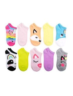 Clothing Girls Animals & Solids 10 Pack No Show Socks - Large