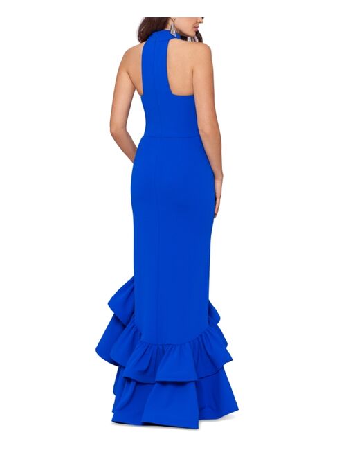 Betsy & Adam Ruffled High-Low Gown
