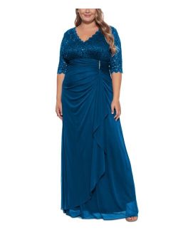 B&A by Betsy & Adam Plus Size V-Neck Gown