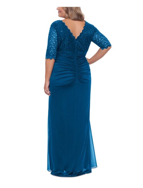 B&A by Betsy & Adam Plus Size V-Neck Gown