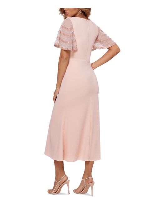 Betsy & Adam Beaded-Sleeve Midi Dress