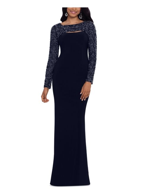 Betsy & Adam Embellished Cutout Gown